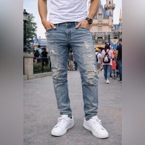 Crysp Denim Men's Distressed Blue Jeans